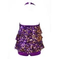 thumbnail image 7 of RUNQHUI Kids Girls Sequins Halter Neck Leotard Dance Dress Latin Jazz Salsa Samba Rumba Dance Purple 14, 7 of 7