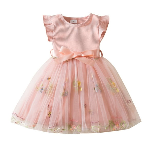 GYRATEDREAM Toddler Girl Special Occasion Dresses Tulle Dress Summer Puffy Ruffle Short Sleeve Baby Girl Party Casual Dresses for 1-5Y