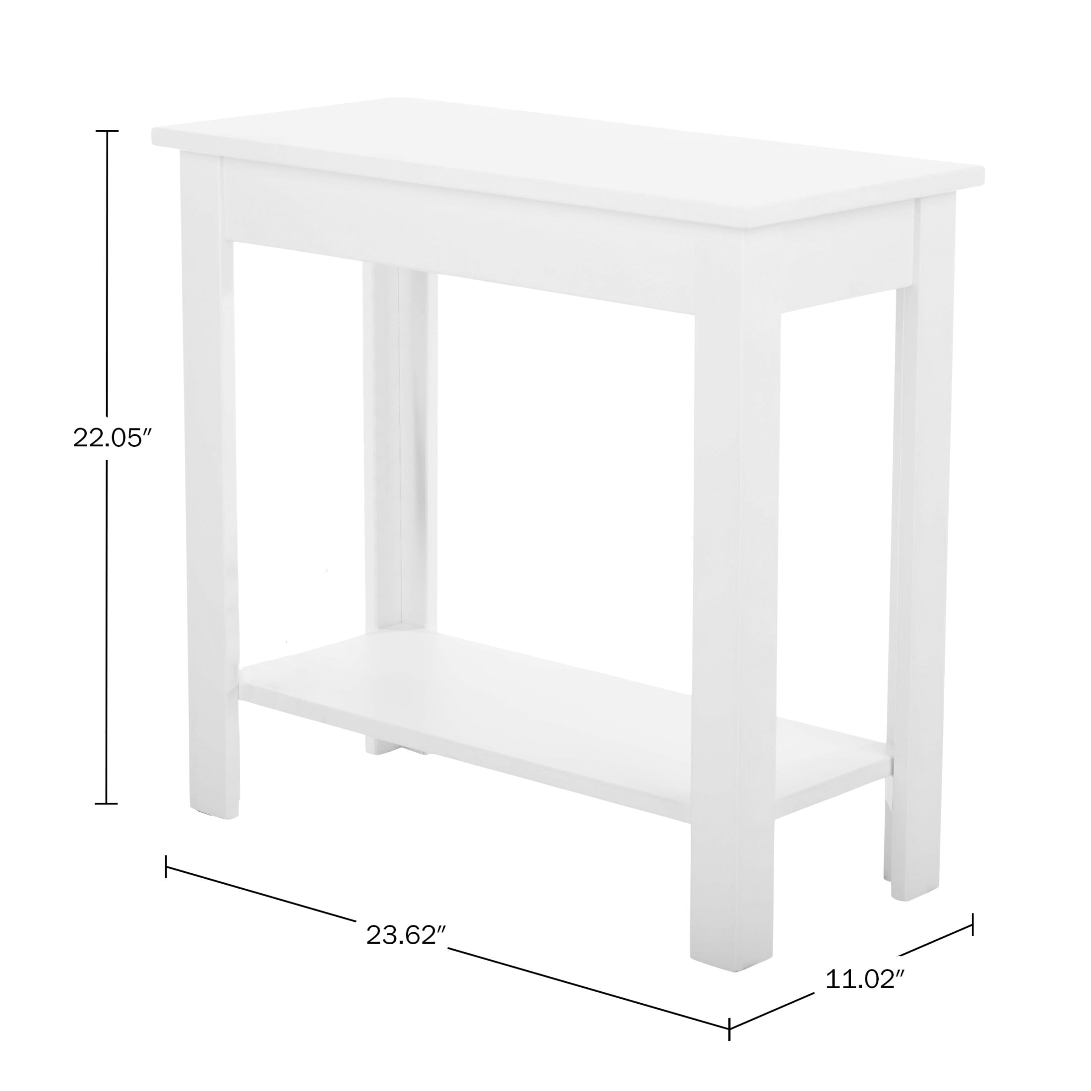Lavish Home Narrow Side Table with Charging Station and Storage Shelf