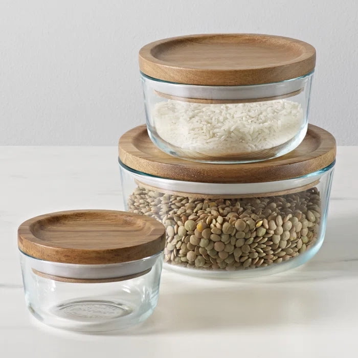 Pyrex 6-piece Glass Food Storage Container Set with Wood Lids