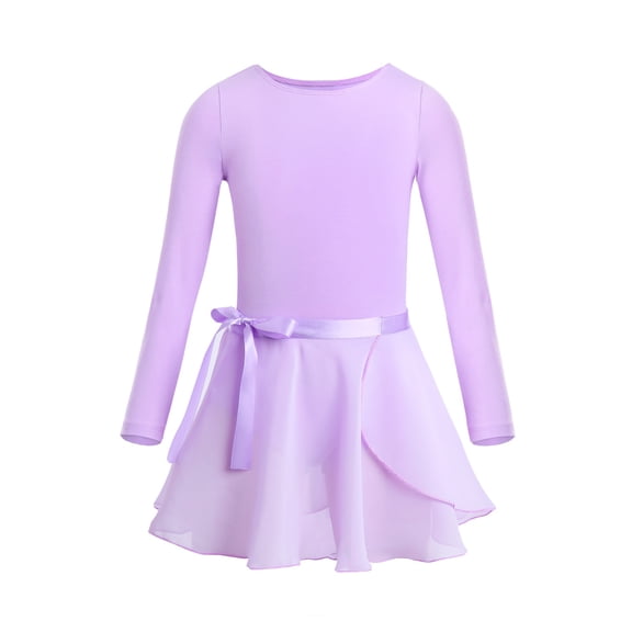 Aislor Girls Basic Long Sleeve Ballet Dance Gymnastic Leotard with Tutu Skirt Ballerina Dancewear