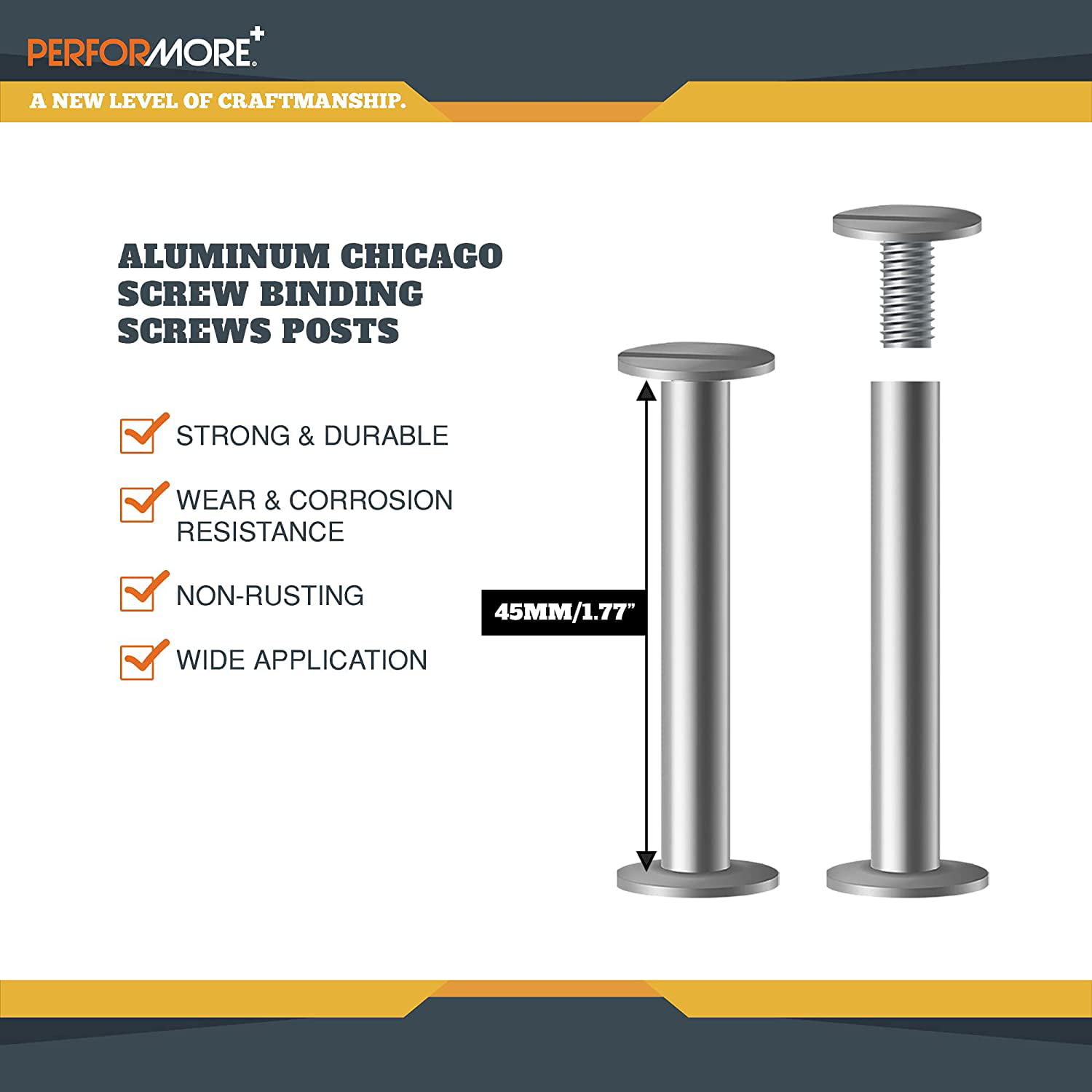 20 Pack of Silver Aluminum Screw Posts, 38mm Metal Chicago Screw Post  Binding Screws 