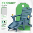 thumbnail image 3 of Folding Adirondack Chair with Ottoman Set of 2 HDPE Outdoor Chair Pull Out Footrest with 2 Cup Holders Garden Lawn Navy, 3 of 9