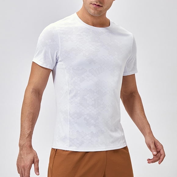 LVHAOGJOB Mens Sport Shirts Short Sleeve Active Solid Color Tee Shirt for Women Crew Neck White M