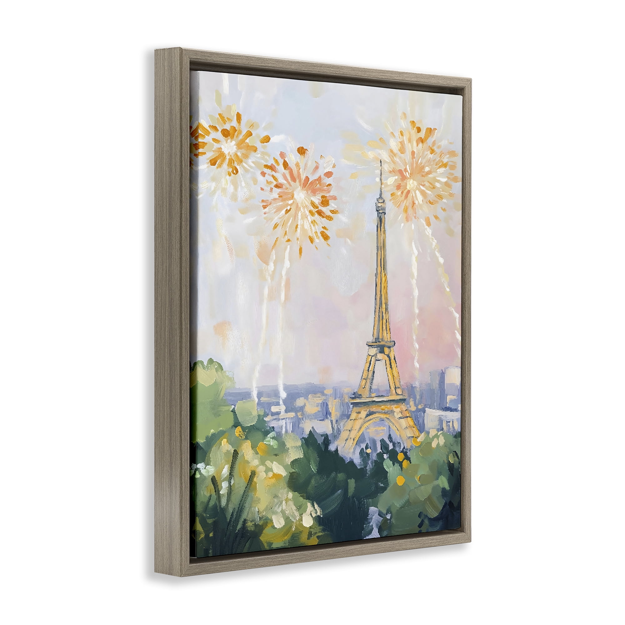 Stupell Industries Fireworks in Paris Brown Framed Floater Canvas Wall Art, design by The Prints Vibe