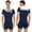 Navy Blue, variant on Mens Sailor Collar Short Sleeve Pressing Button Print Romper Pajama Homewear White XL