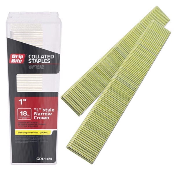 GripRite 18Gauge Galvanized LStyle Narrow Crown Finish Staple, 1/4