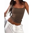 thumbnail image 3 of Sleeveless Camisole Tank Tops for Women Y2K Spaghetti Strap Lace Trim Slim Fit Basic Camisole Shirts ESVI019 Coffee S, 3 of 10
