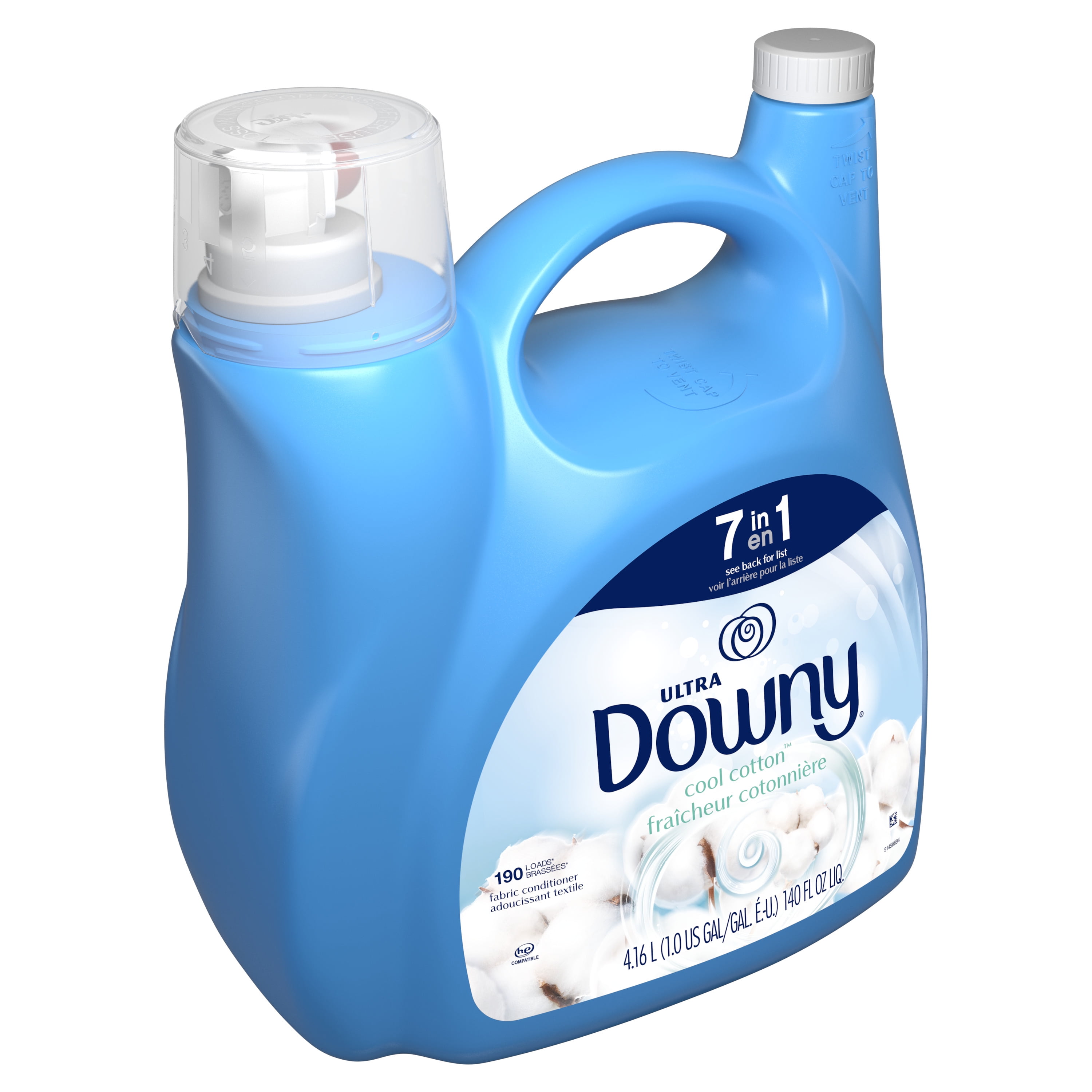 Downy Liquid Fabric Softener, Cool Cotton Scent, 140 fl oz, 190 Loads
