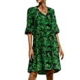 thumbnail image 1 of Franhais Women's Summer A-line Dress Solid Color/Floral Print Short Sleeve V Neck Dress, 1 of 4