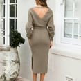 thumbnail image 4 of Efsteb Cocktail Dresses For Women V Neck Sweater Dresses Batwing Long Sleeve Backless Bodycon Long Dress with Belt (Khaki,M), 4 of 8