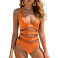 thumbnail image 6 of idosla Women's Tummy Control Swimsuits Mesh Sexy One Piece Bathing Suits Slimming V Neck Swimwear (Orange, S), 6 of 9
