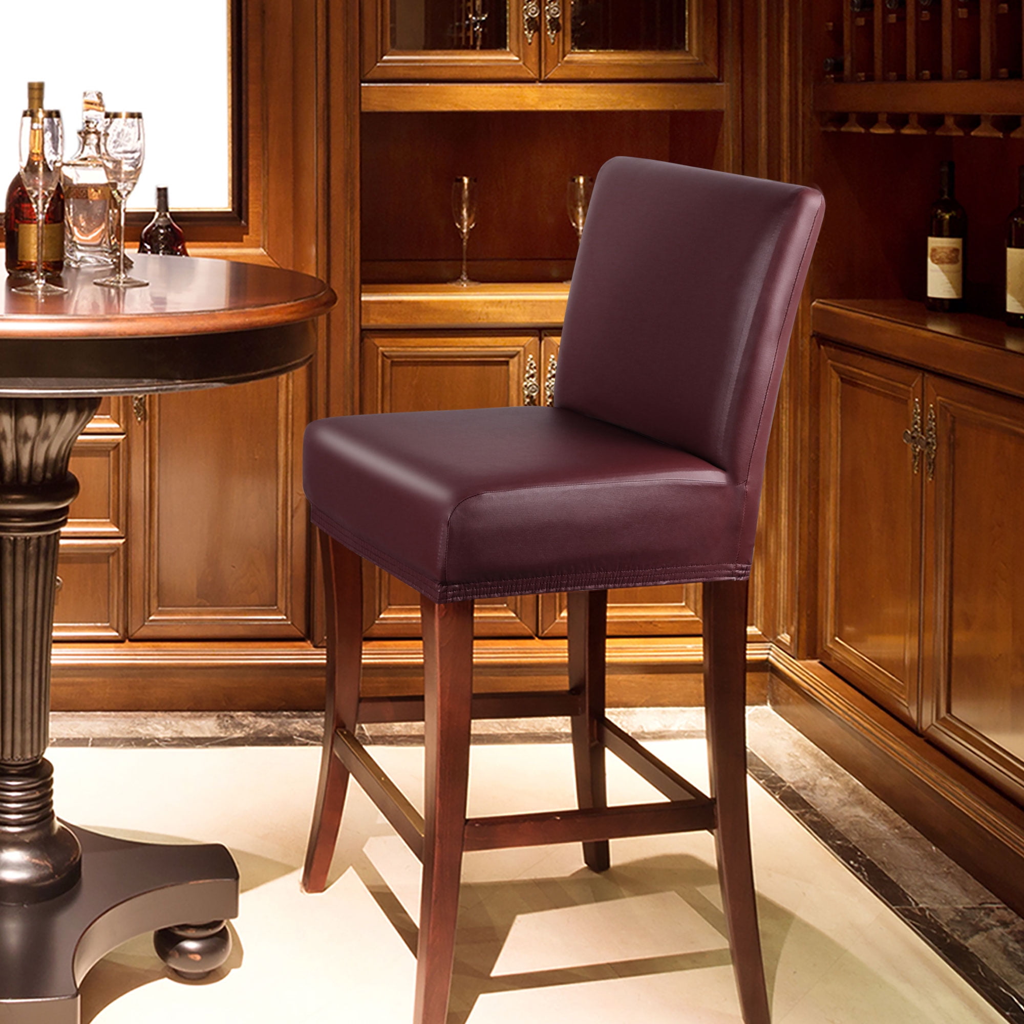 Unique Bargains Waterproof Bar Stool Covers for Short Back Chair Slipcovers Burgundy 1 Pc
