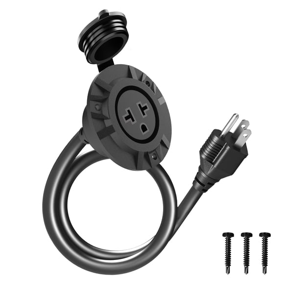 KarlKers 15A Weatherproof Outdoor Power Outlet, 15 Amp 125V NEMA 5-15R Receptacle Outlet with Integrated 20 Inch Extension Cord, 12AWG Outdoor Electr