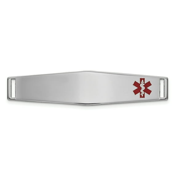 14K White Gold 36x9mm Off-Center Red Epoxy Enameled Soft Diamond Shape Medical ID Plate # 818 XM649W