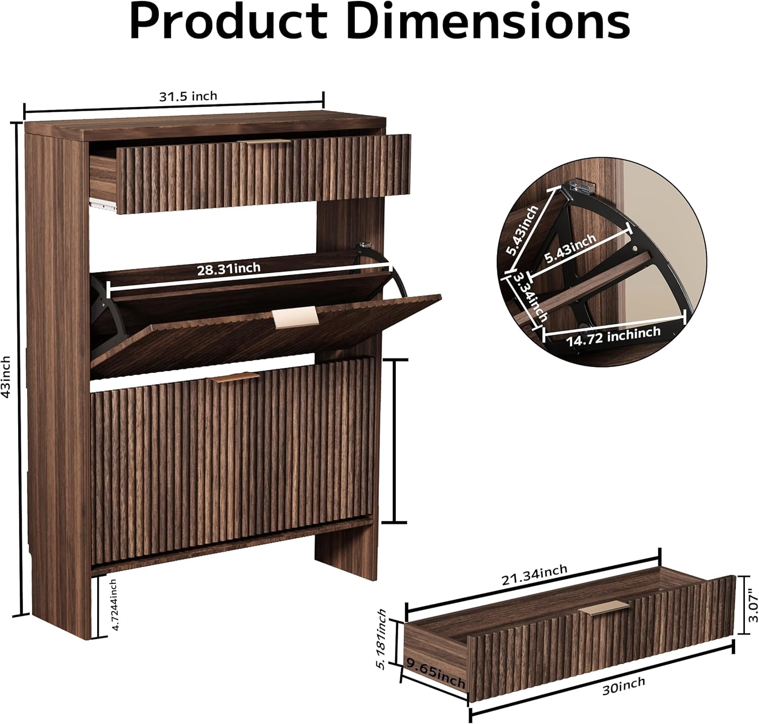 Howcool Fluted Entryway Shoe Cabinet with 2 Flip Drawers, Wood Narrow Freestanding Shoe Storage, Walnut