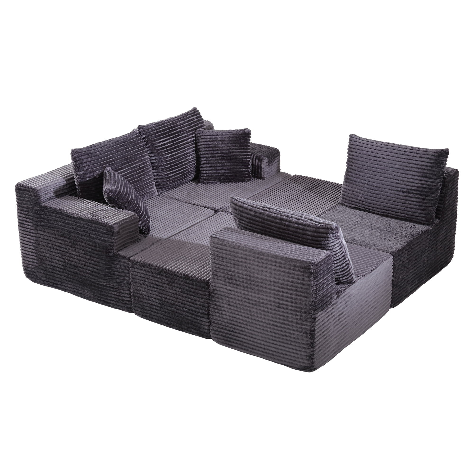 131" Oversized U Shaped Boneless Modular Sectional Sofa with 2 Ottoman and 6 Pillows