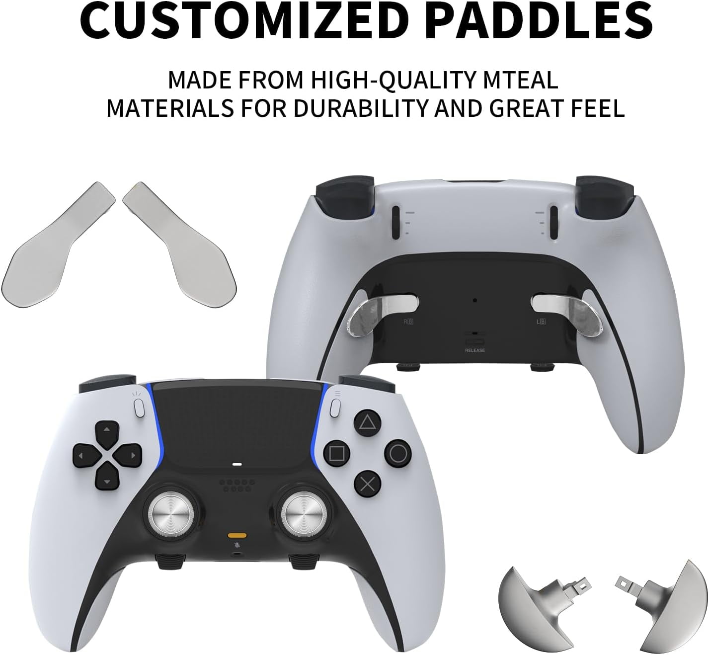 Prociv 10 in 1 Metal Thumbsticks for PS5 Edge Controller, 6 Analog Stick Joystick 4 Back Paddles Triggers Buttons Interchangeable Replacement for PS5 Edge Controller (Silver)