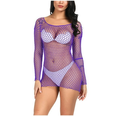 JikouIivo Women s Lingerie Sexy Womens Lingerie Fishnet Seamless Mesh Netting Chemise Hollow Out Perspective Babydoll Dress Sleepwear Nightwear Nightdress