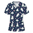 thumbnail image 1 of EGNMCR Chandails de Pâques pour Femmes Chandails pour Femmes Imprimé de Pâques Femmes Manches Courtes Col en V Hauts Blouse d'Uniforme de Travail T-Shirt pour Femmes, 1 of 3
