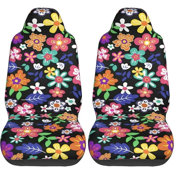 70s Retro Floral Car Seat Covers Front Seats Only Universal Fit for Car Truck Van and SUV Automotive Seat Covers 2 Piece