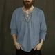 thumbnail image 1 of pstuiky camisa de manga larga para hombre, Camisa de lino holgada de manga larga con cordón y cuello en V para hombre, color liso Tops casuales para hombres l, 1 of 5