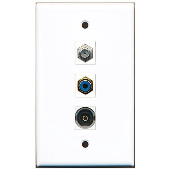 RiteAV - 1 Port RCA Blue and 1 Port Coax Cable TV- F-Type and 1 Port Toslink Wall Plate