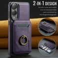 thumbnail image 3 of Dteck Magnetic PU Leather Case for Samsung Galaxy S25 Edge (2025), Compatible with MagSafe Accessory, Detachable Wallet RFID Blocking Card Holder Ring Stand Shockproof Protective Phone Case, Purple, 3 of 5