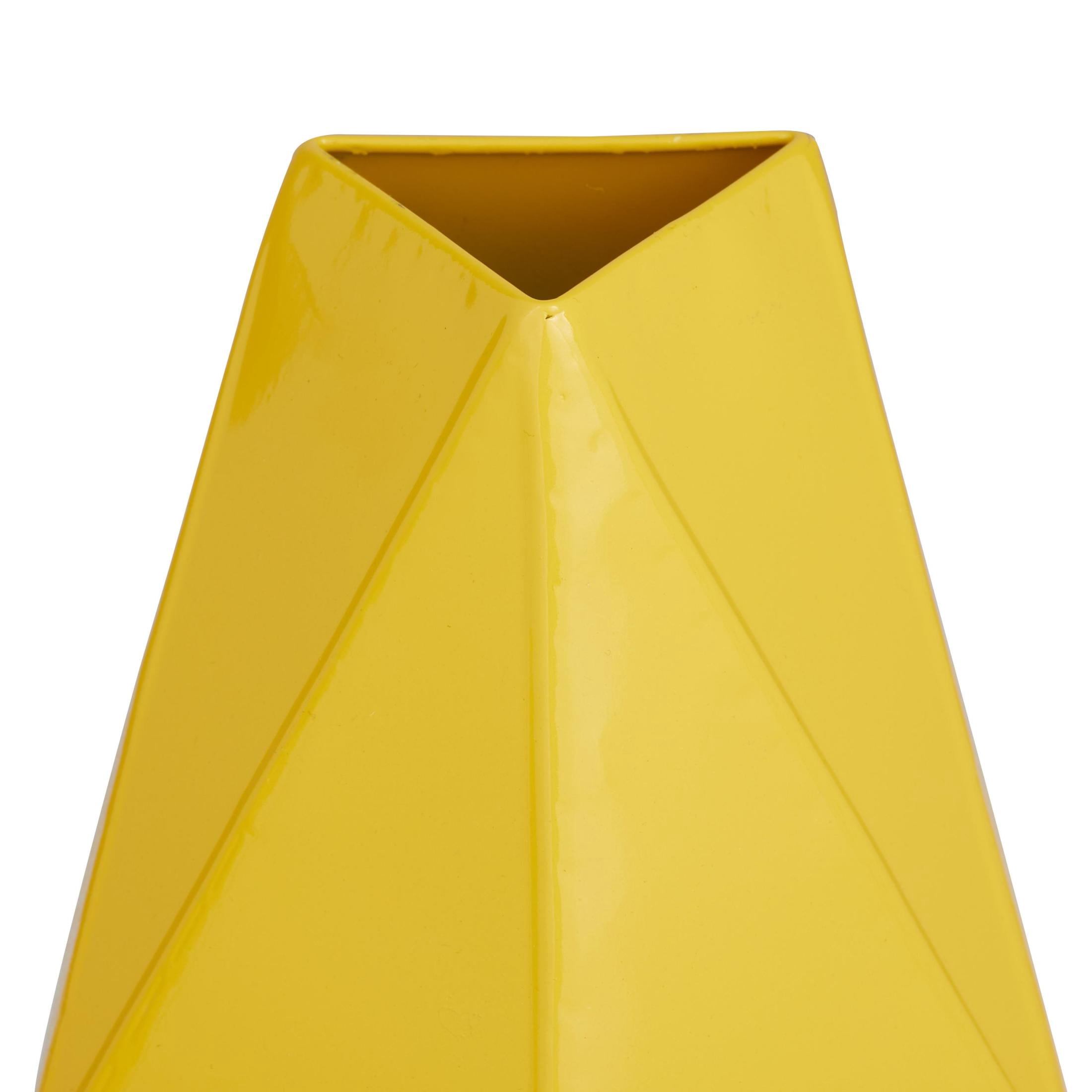 CosmoLiving by Cosmopolitan 12", 10"H Geometric Yellow Metal Vase, Set of 2
