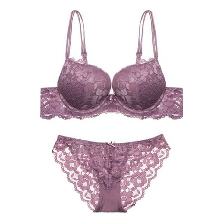 

Womens Lace Embroidery Lingerie Push-Up Padded Bra Set Brassiere Underwear