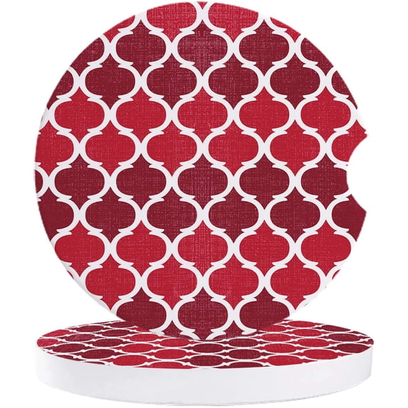 FMSHPON Geometric Vintage Moroccan Pattern Red Set of 6 Car Coaster for Drinks, Absorbent Ceramic Stone Coasters Cup Mat with Cork Base for Home Kitchen Room Coffee Table Bar Decor