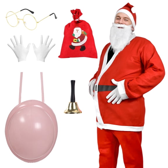 Kicpot Santa Claus Costume for Men 11 Pcs Set Big Tall Christmas Suit, Santa Outfit Idea for Christmas,Cosplay Party,Holiday