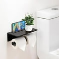 thumbnail image 3 of Toilet Paper Holder - Aluminium Double Roll Toilet Tissue Holder with Mobile Phone Shelf for Bathroom, 3M Self Adhesive No Drilling or Wall-Mounted with Screws, Rustproof Modern Style Black, 3 of 6
