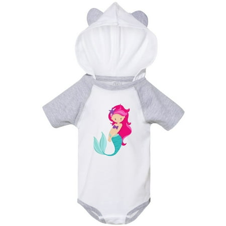 

Inktastic Cute Little Mermaid Pink Hair Purple Sea Star Gift Baby Girl Bodysuit