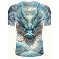 thumbnail image 2 of Men's 3D Dragon Pattern T-Shirt, Casual Crew Neck Polyester Top, Breathable Slightly Stretchy Summer T-Shirt, Outdoor Regular Fit Knitted Fabric Shirt - 100% Polyester 200g/m², 2 of 5