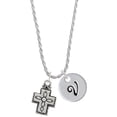 thumbnail image 1 of Delight Jewelry Silvertone Large Southwestern Antiqued Cross Silvertone Script Initial Disc - V - Charm Necklace, 20"+3", 1 of 4