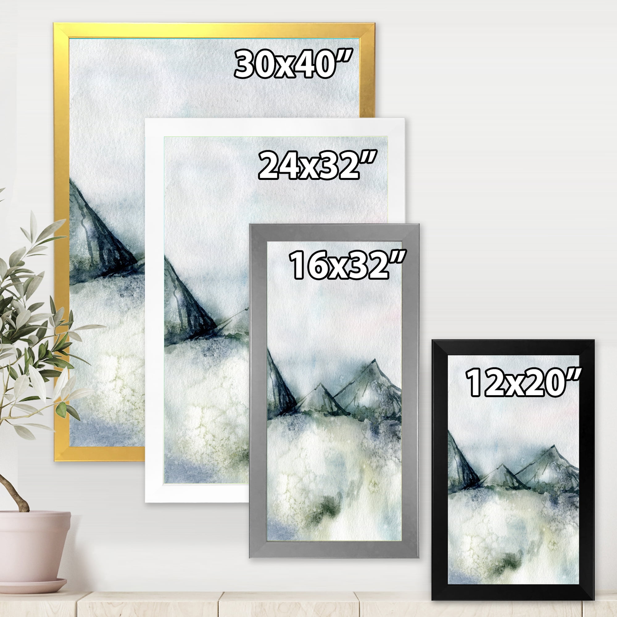 Designart 'Dark Blue Mountain Landscape Winter Minimalistic' Modern Framed Art Print
