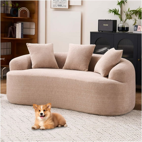 JERFIT Apricot Cream Chenille Loveseat Sofa with Pillows, No Assembly Required, Compact Curved Small Couch for Small Space Living Room, Apartment