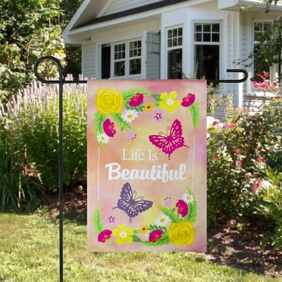 Life is Beautiful Pink Floral Outdoor Garden Flag 12.5" x 18"