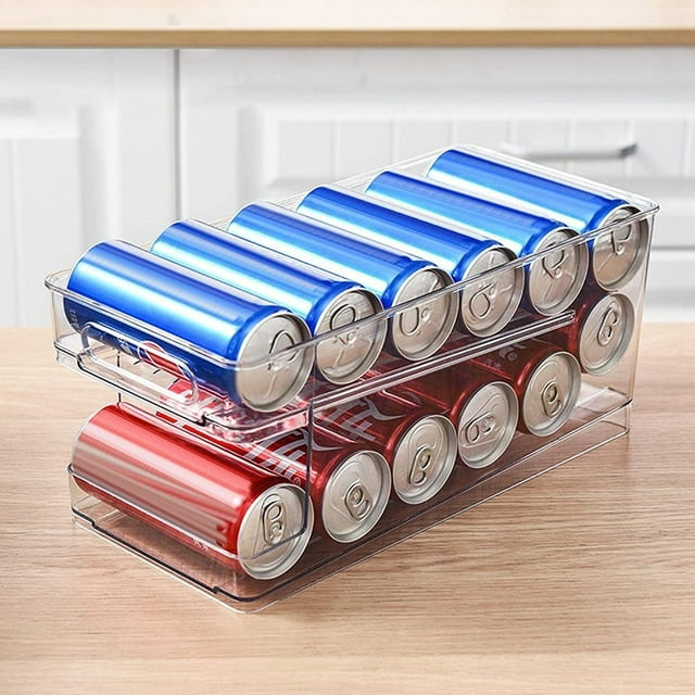 Soporte para latas para frigorífico y armario de cocina, soporte para latas, cajas de almacenamiento para latas de bebidas, dispensador de latas de plástico apilable, latas de bebidas, juego