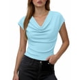 thumbnail image 2 of Ashirexll Short Sleeve Shirts for Women, Fashion Casual Solid Color V-Neck Groove Strip Short Sleeve T Shirts Top for Summer, 2 of 5