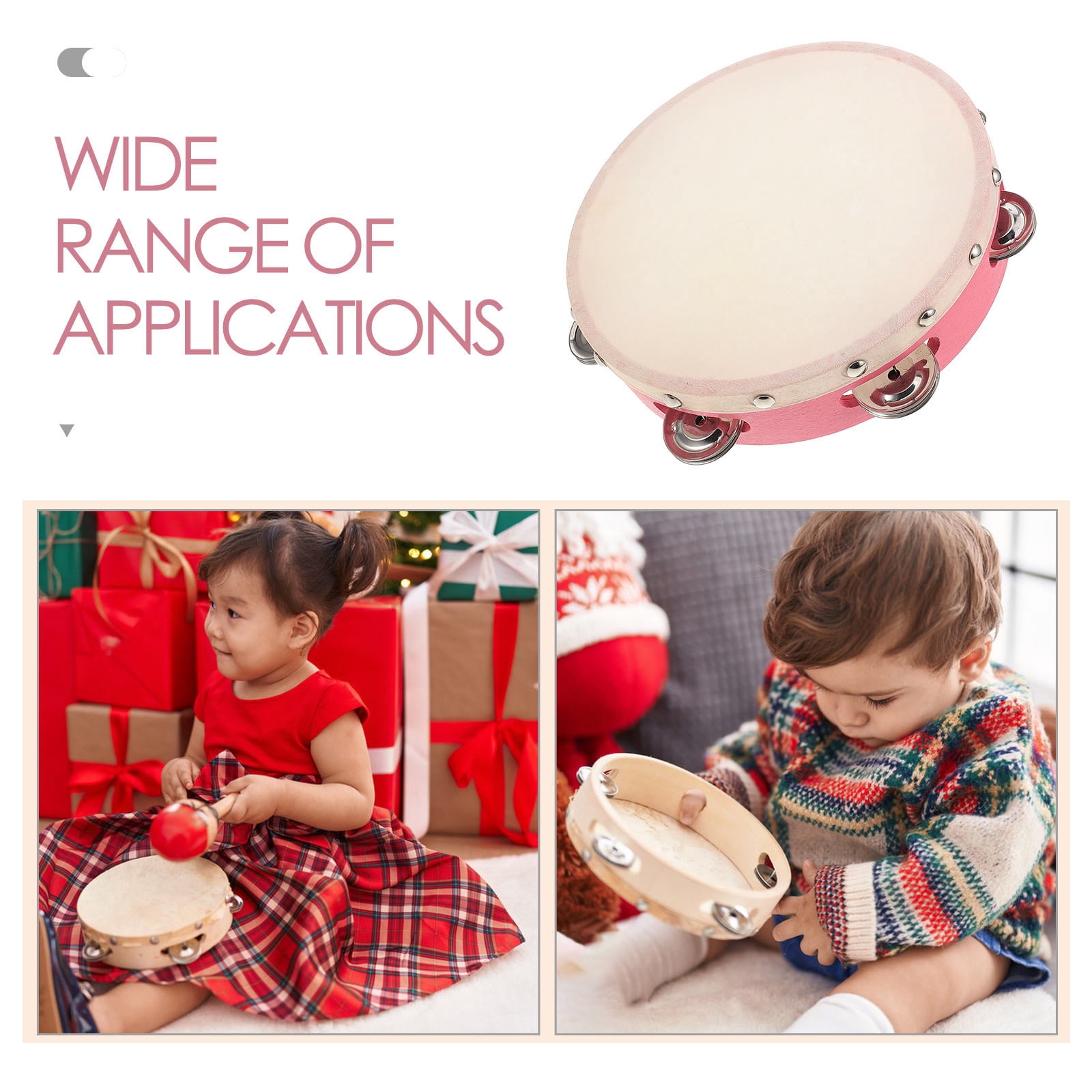 Clispeed Pink Handheld Tambourine for Kids Designed for
