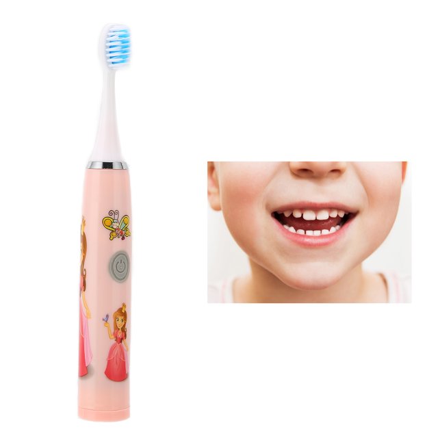 Battery Operated Tooth Brushes, Kids Electric Toothbrush IPX7 Waterproof Soft Brush Hair Gently Flexible Cleaning Cartoon Pattern For Daily Use