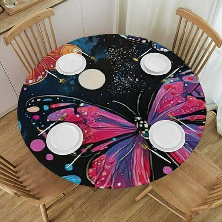 

BCIIG Butterflies Round Table Cover Stain Resistant & Washable for Indoor Outdoor Kitchen Dining Wedding Parties 100% Polyester Fiber 54 -58