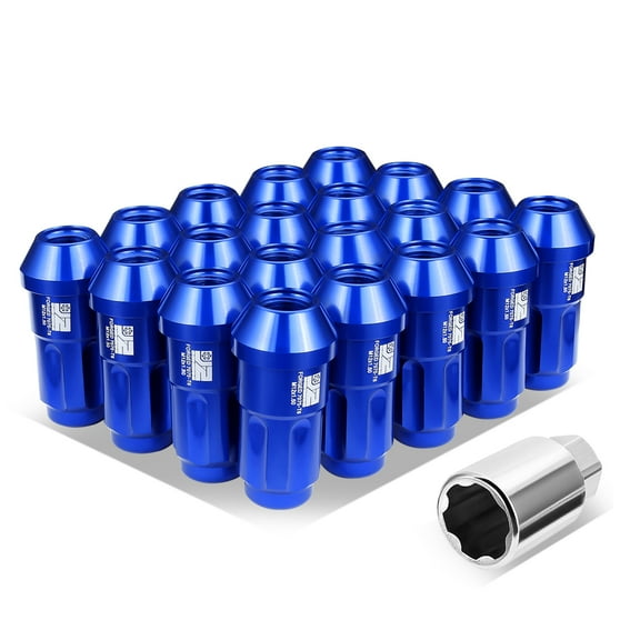 J2 Engineering 20Pcs Blue M12 x 1.5 Lug Nuts Closed End Aluminum Spline Drive Style Locks with Adapter J2-LN-T7-035-15-BL