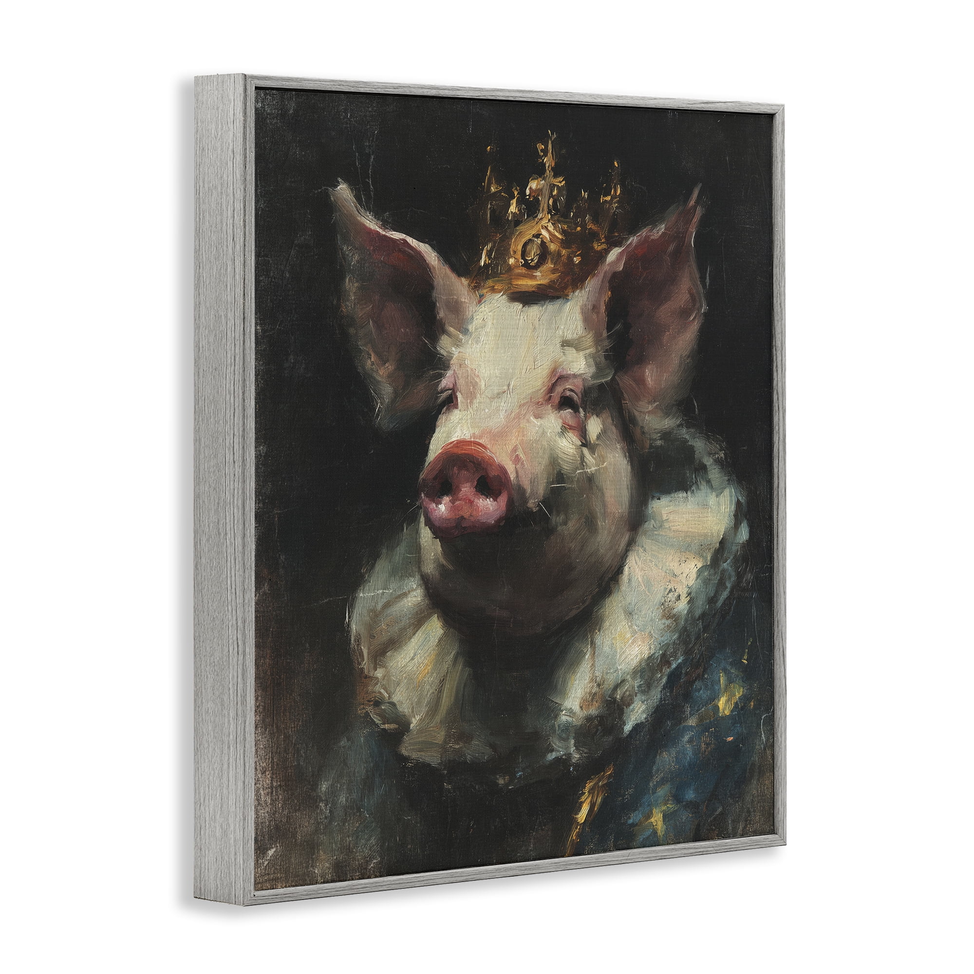 Stupell Industries Crowned Imperial Pig Gray Framed Giclee Art, design by Svetlana Aleynikova