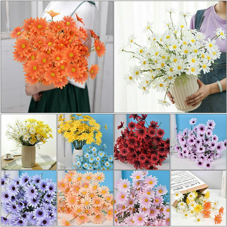 Gowwfud Artificial Daisy Flowers Fake Gerber Daisy Silk Bouquets 2 Bundles  Pastoral Style for Home Garden Window Wedding Indoor Outside Decoration
