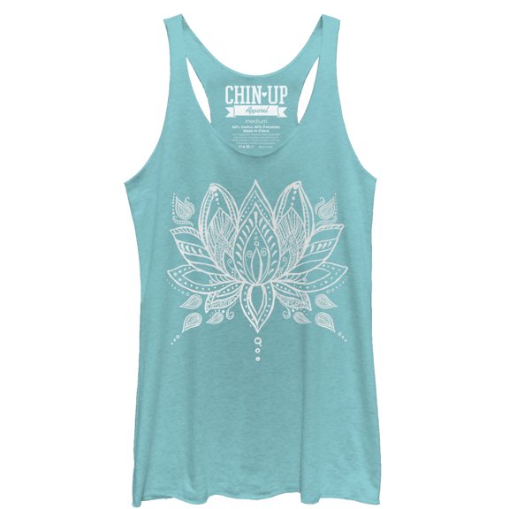 Women's CHIN UP Henna Lotus Flower Racerback Tank Top Tahiti Blue Medium