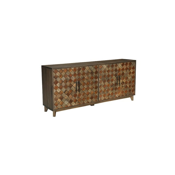 Taran Designs Mason 4-door Diamond Pattern Solid Wood Sideboard in Brown