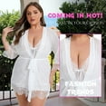 thumbnail image 2 of Plus Size Sexy Lingerie, CaiDieNu Lingerie for Women, 3-Piece Women Lingerie Sexy Lace Nightgowns with Robe & Thong - White 3XL, 2 of 4